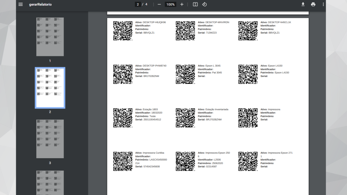 Impressão de QrCodes para Ativos